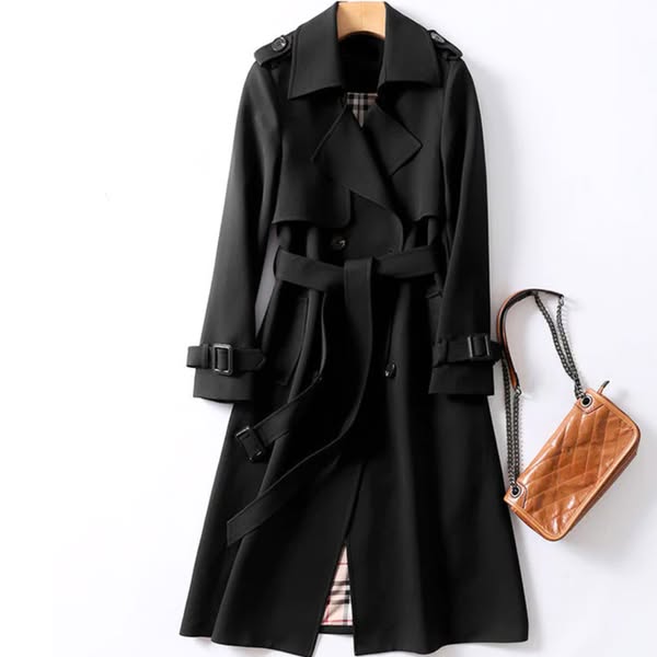 Trench classico lungo impermeabile da donna con cintura