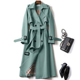 Trench classico lungo impermeabile da donna con cintura