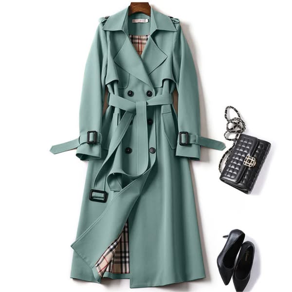 Trench classico lungo impermeabile da donna con cintura
