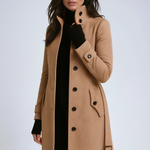 Cappotto lungo elegante da donna dal taglio aderente con bottoni