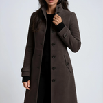Cappotto lungo elegante da donna dal taglio aderente con bottoni