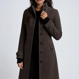 Cappotto lungo elegante da donna dal taglio aderente con bottoni