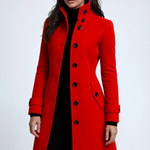 Cappotto lungo elegante da donna dal taglio aderente con bottoni