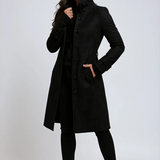 Cappotto lungo elegante da donna dal taglio aderente con bottoni