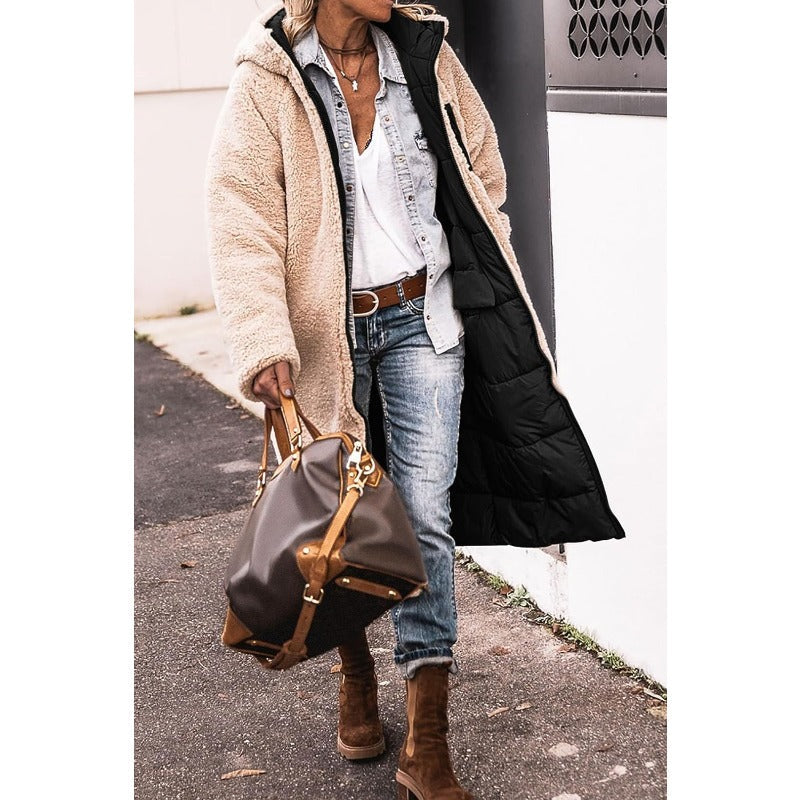 Cappotto lungo trapuntato da donna con cappuccio
