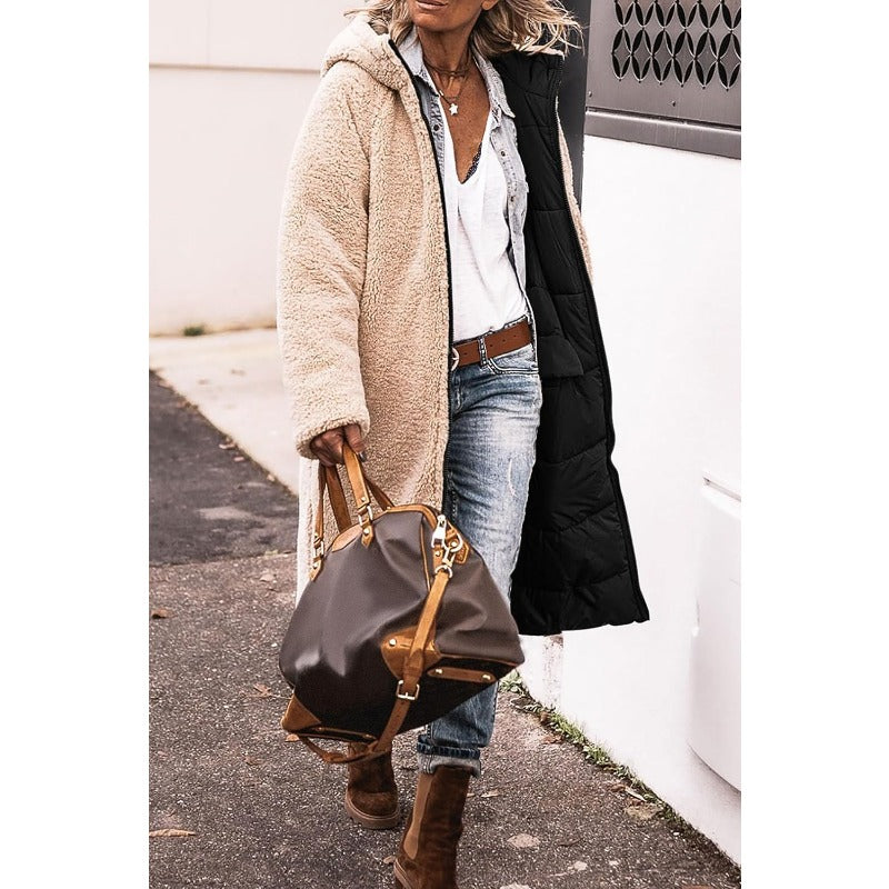 Cappotto lungo trapuntato da donna con cappuccio