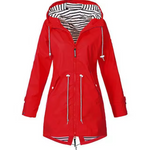 Parka lungo impermeabile da donna con cappuccio e vita regolabile