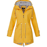 Parka lungo impermeabile da donna con cappuccio e vita regolabile