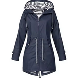 Parka lungo impermeabile da donna con cappuccio e vita regolabile