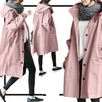 Trench lungo da donna con cappuccio e bottoni