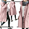 Trench lungo da donna con cappuccio e bottoni