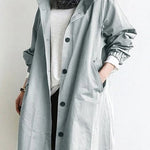 Trench lungo da donna con cappuccio e bottoni