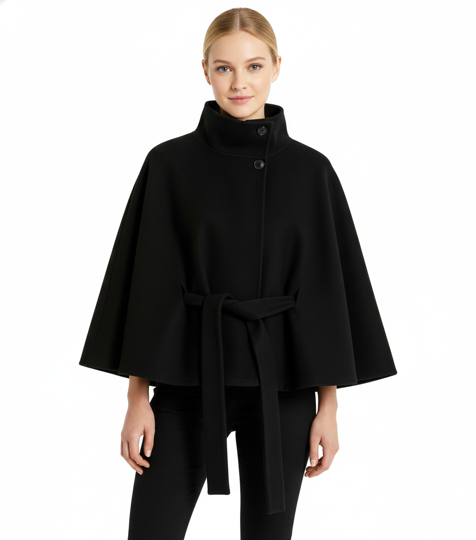 Cappotto a mantella elegante da donna con cintura