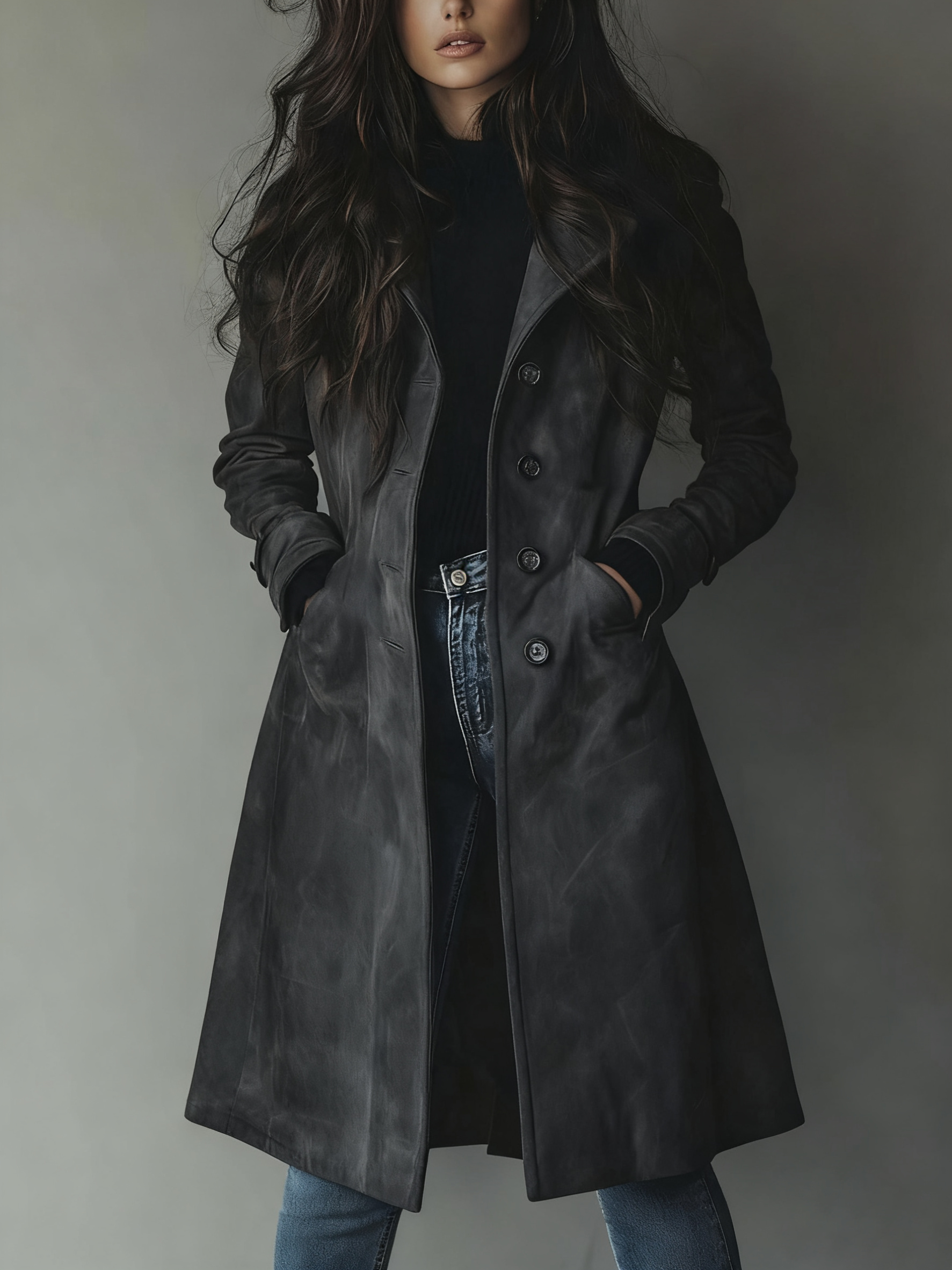 Trench da donna con bottoni e collo a revers