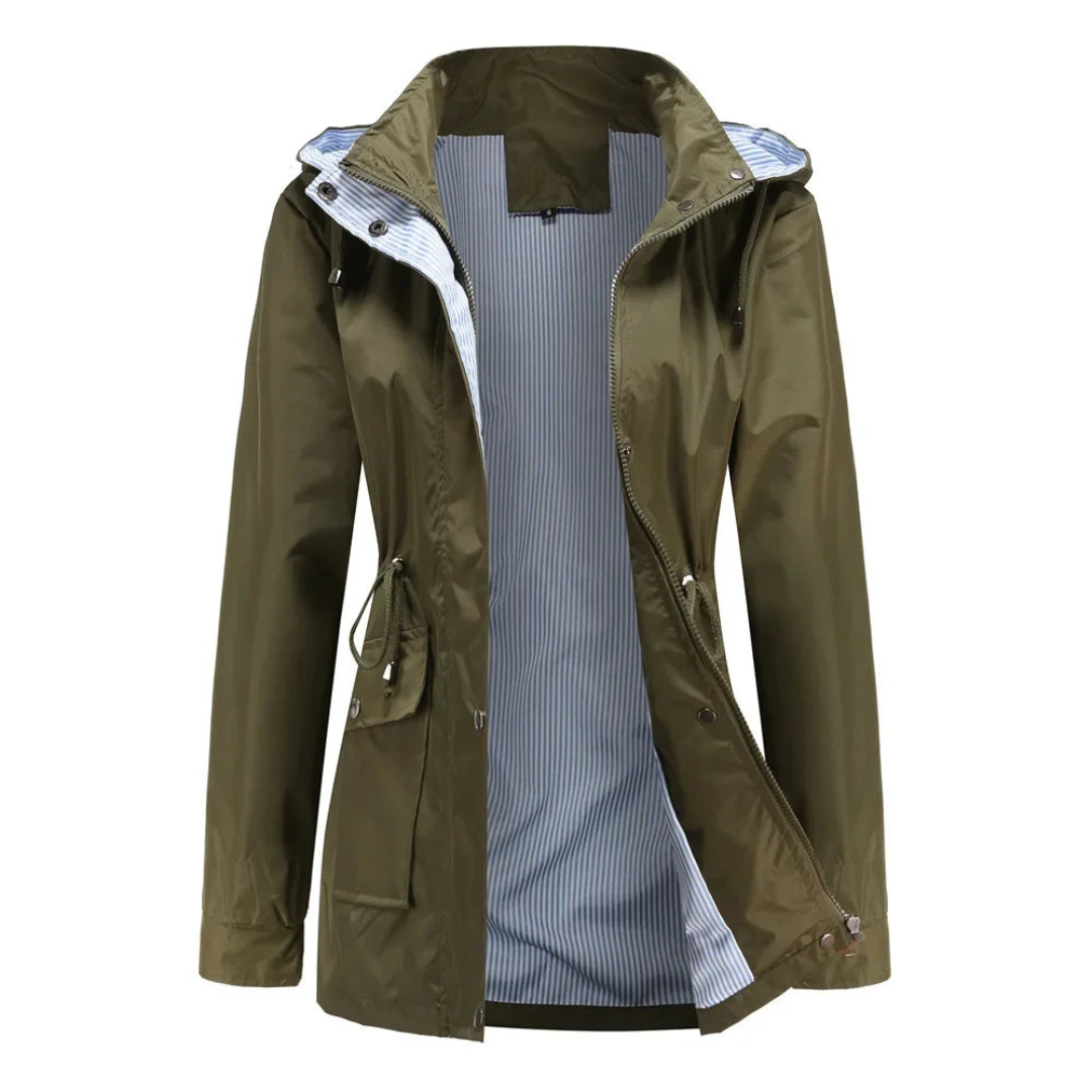Trench impermeabile da donna con cappuccio removibile