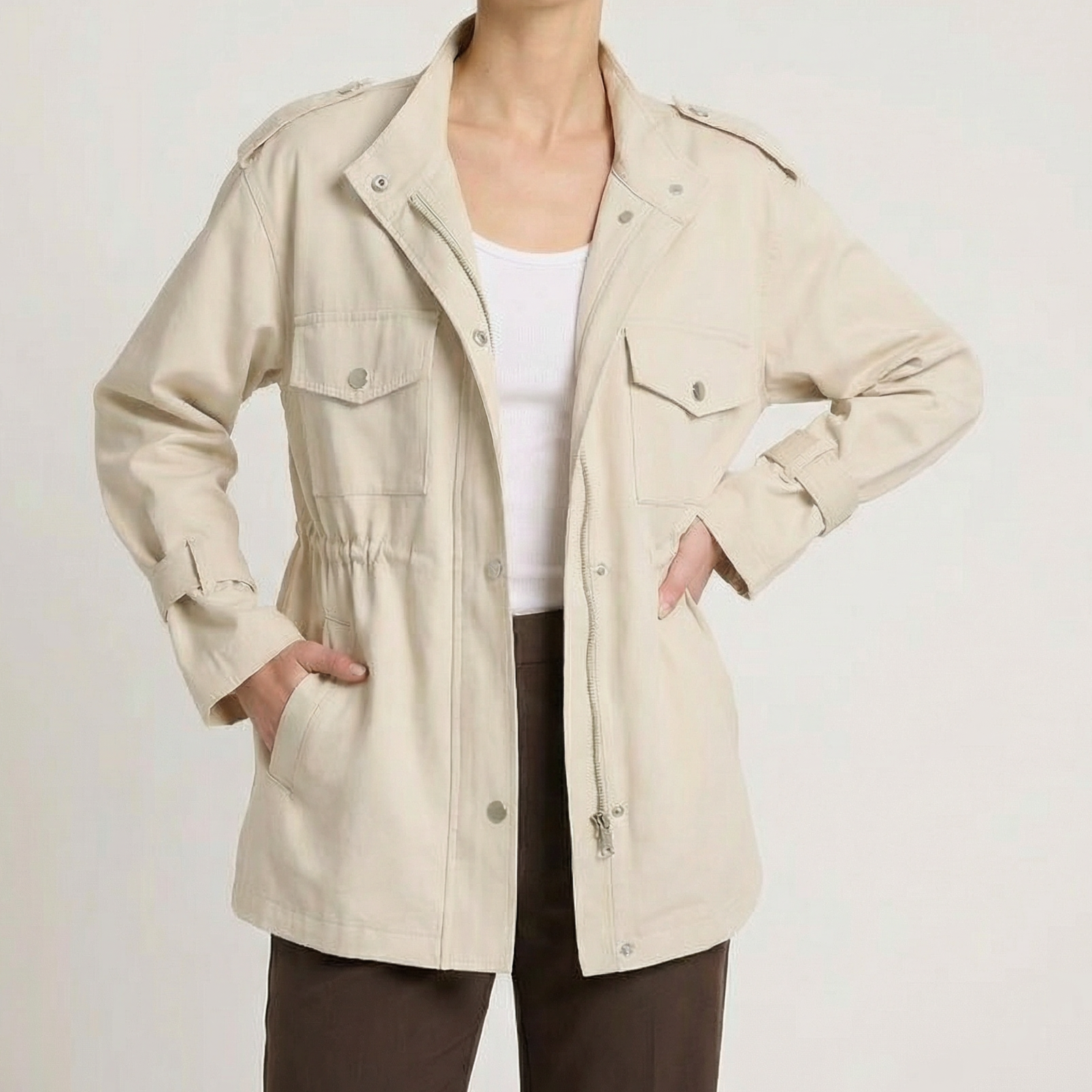 Cappotto casual da donna con tasche funzionali
