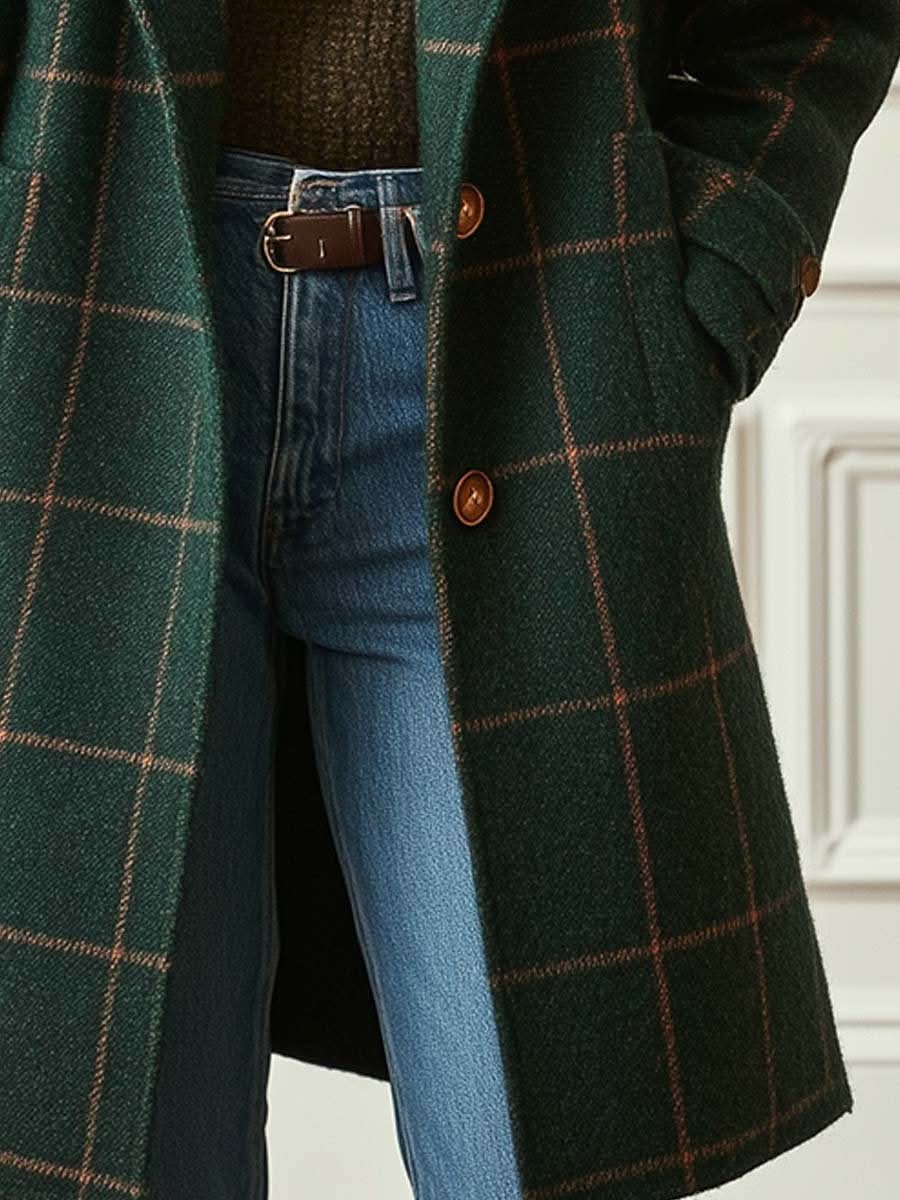 Cappotto lungo classico da donna a quadri