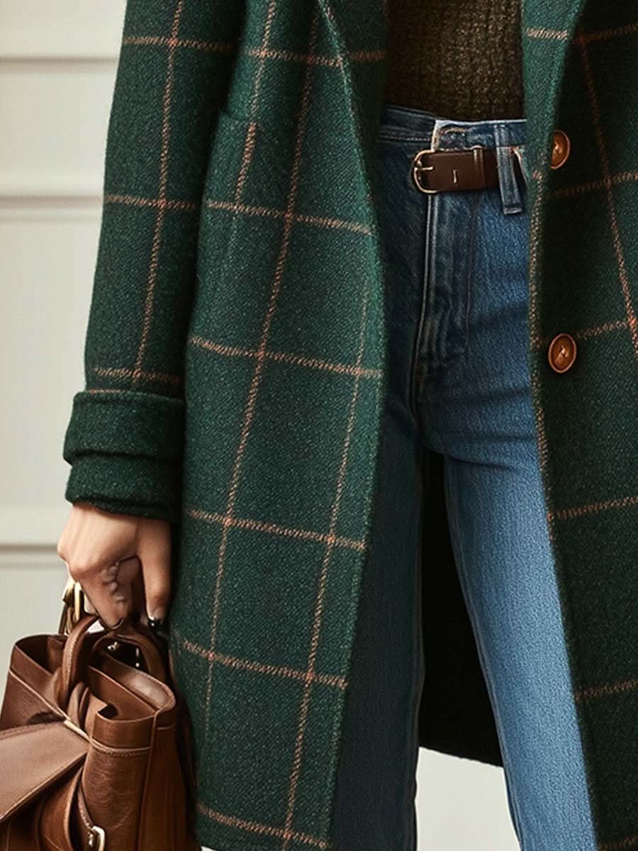Cappotto lungo classico da donna a quadri