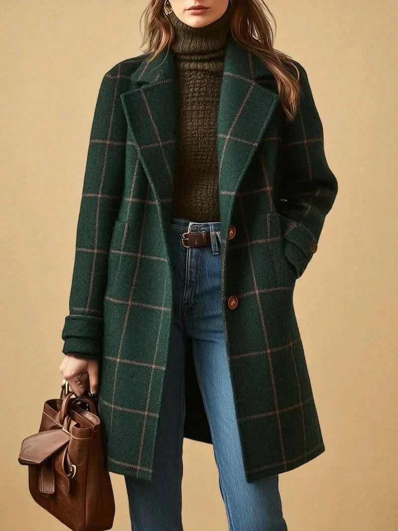 Cappotto lungo classico da donna a quadri