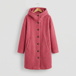 Cappotto lungo da donna con cappuccio e bottoni