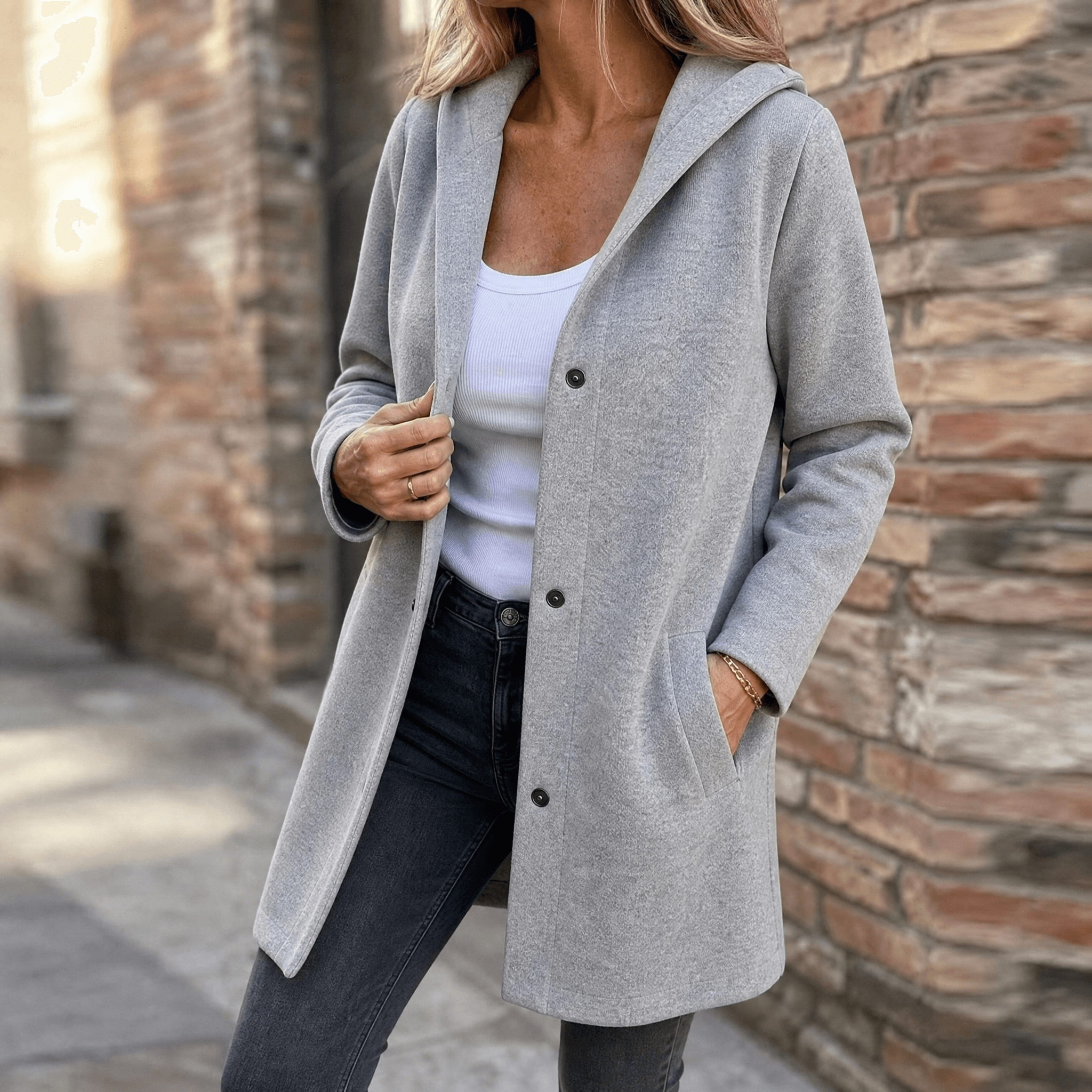 Cappotto da donna con cappuccio e bottoni