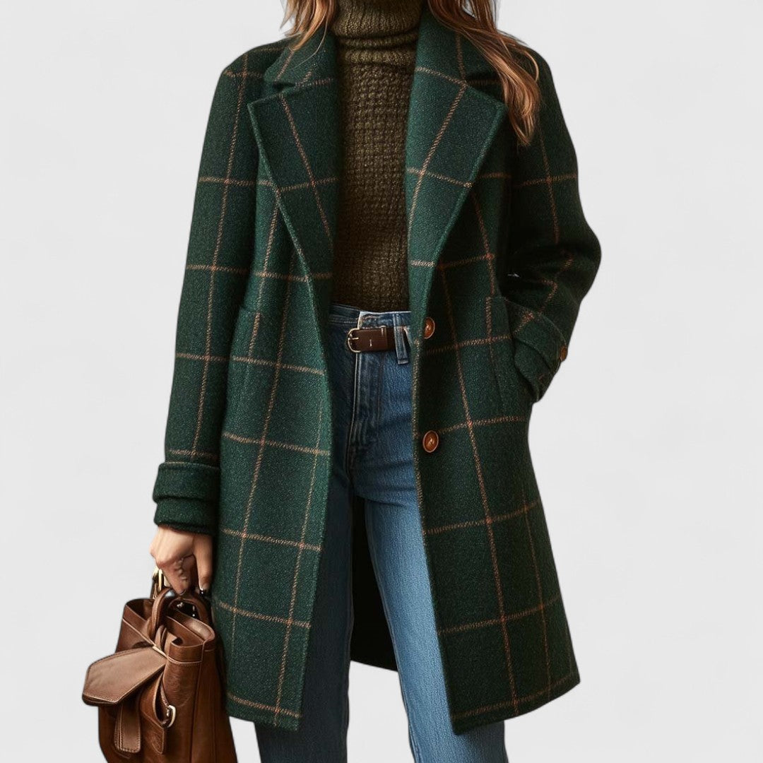 Cappotto lungo elegante da donna in tweed a quadri