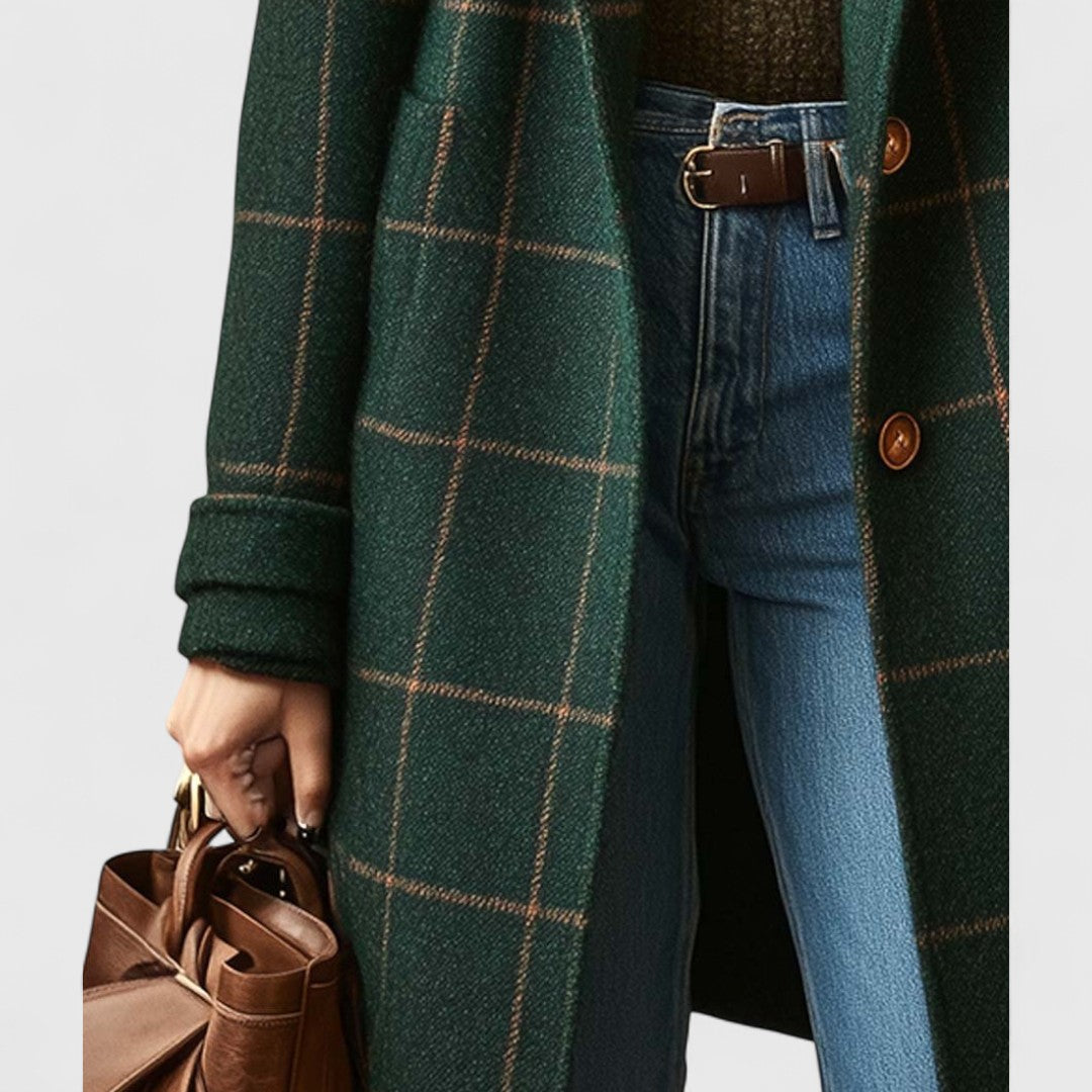 Cappotto lungo elegante da donna in tweed a quadri