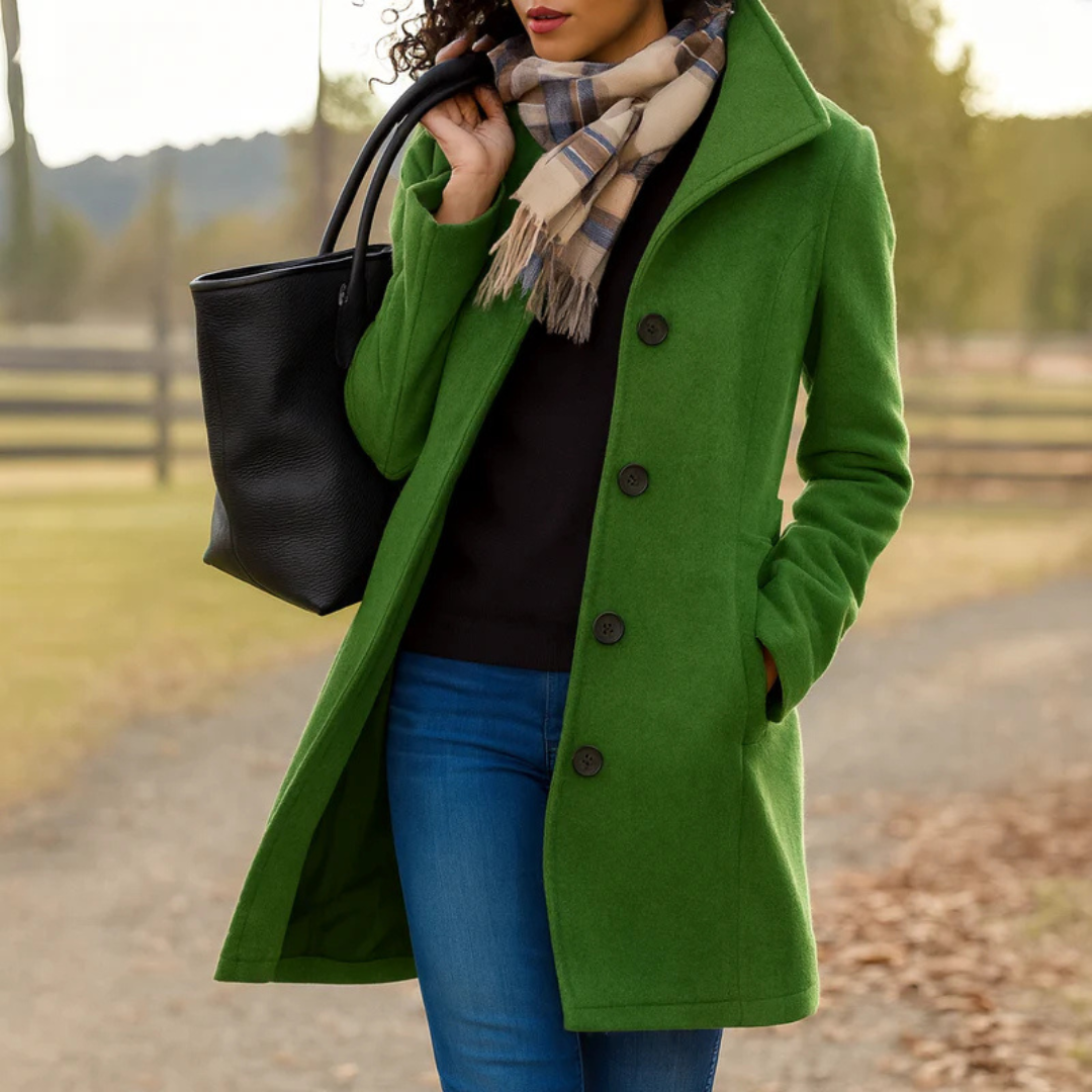 Cappotto invernale classico da donna in lana con bottoni