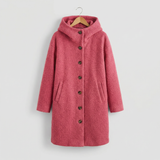 Cappotto invernale da donna con cappuccio, bottoni frontali e tasche