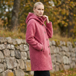Cappotto invernale da donna con cappuccio, bottoni frontali e tasche