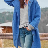 Cappotto invernale da donna con cappuccio, bottoni frontali e tasche