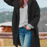 Cappotto invernale da donna con cappuccio, bottoni frontali e tasche