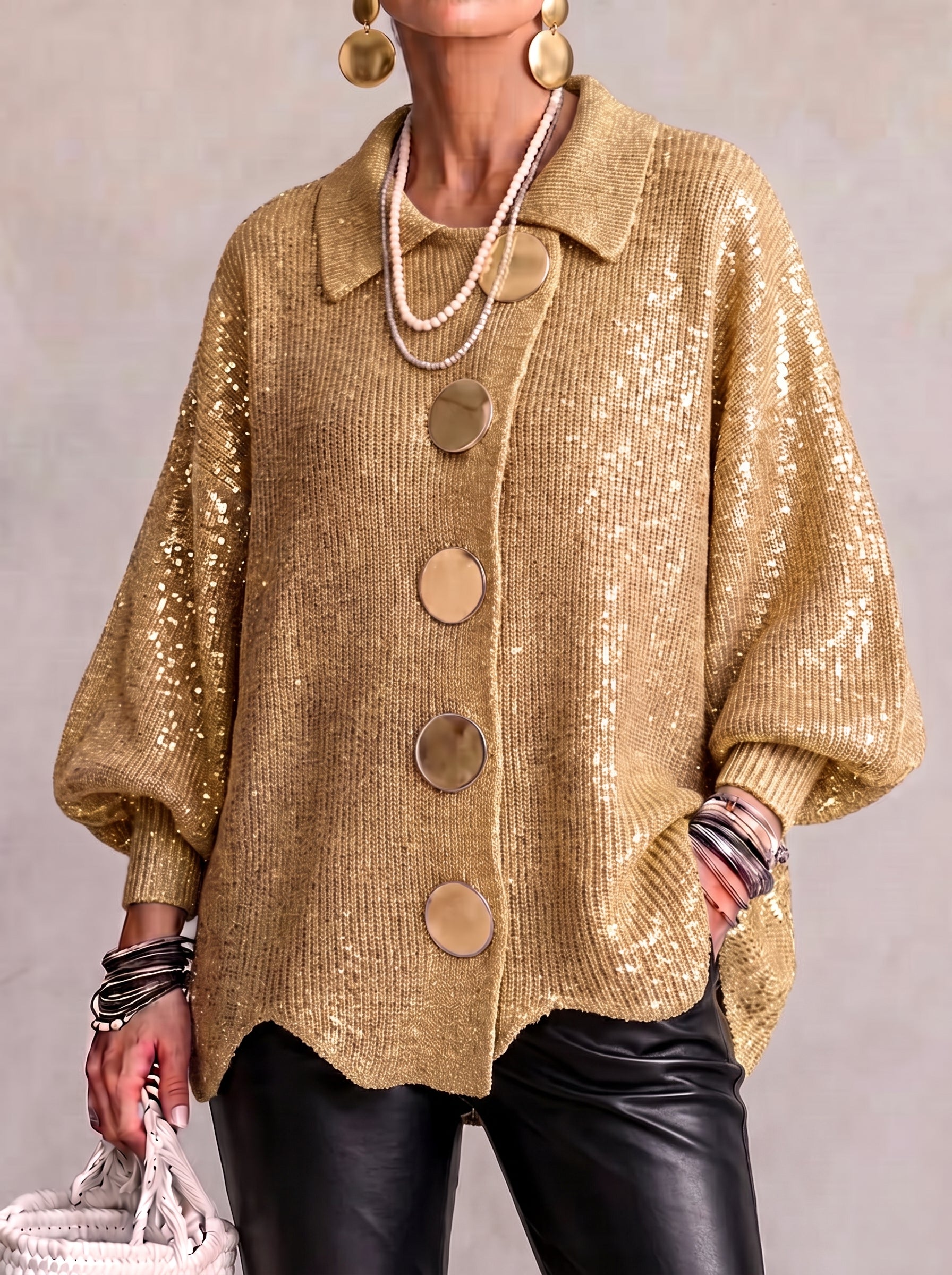 Ortensia | Cardigan Oversize con Bottoni Gioiello