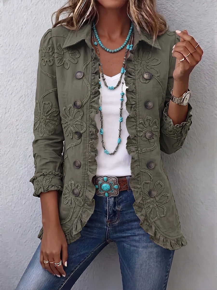 Alessandra | Giacca Utility Floreale Boho-Chic con Volant
