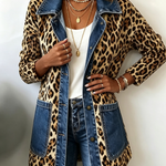Fablenne | Giacca Lunga con Denim e Stampa Leopardo