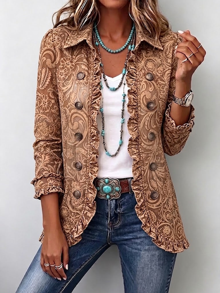 Marta | Giacca Boho Vintage Floreale con Volant