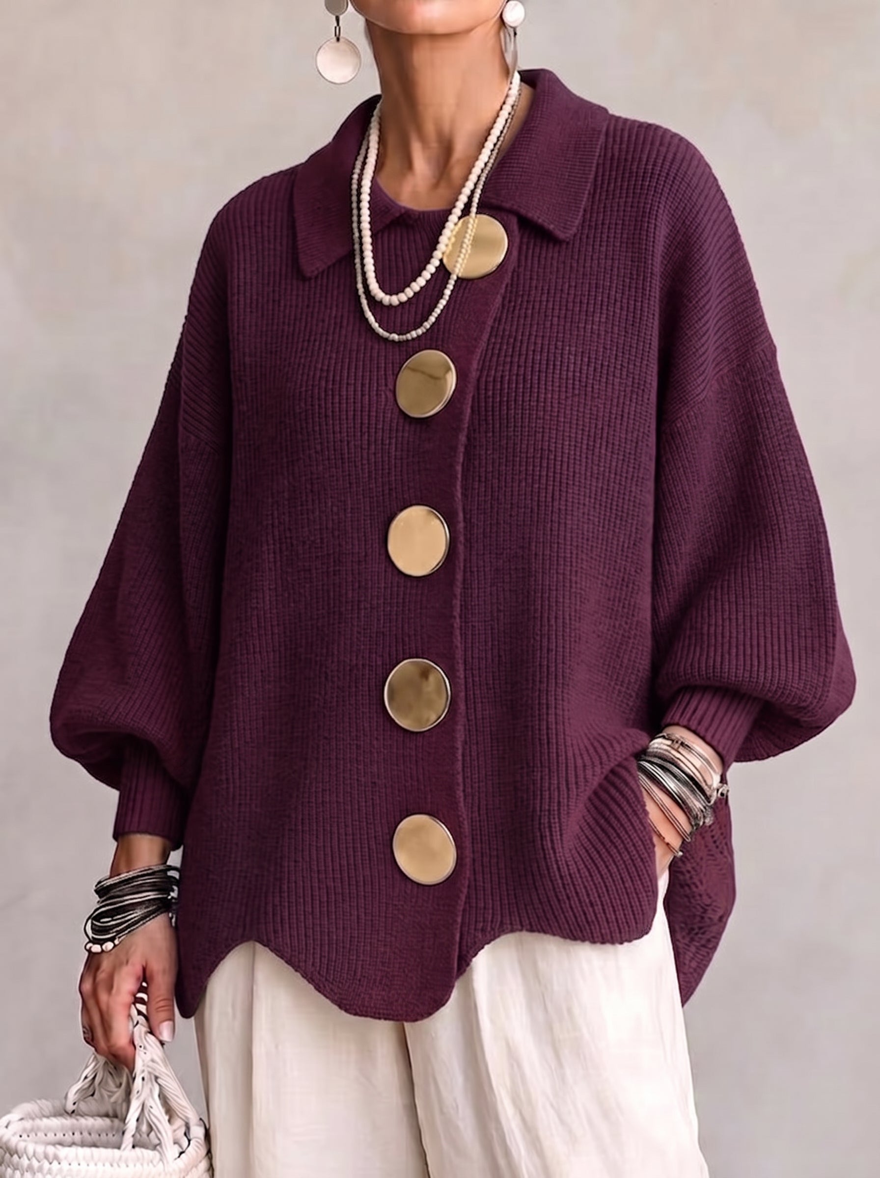 Ortensia | Cardigan Oversize con Bottoni Gioiello