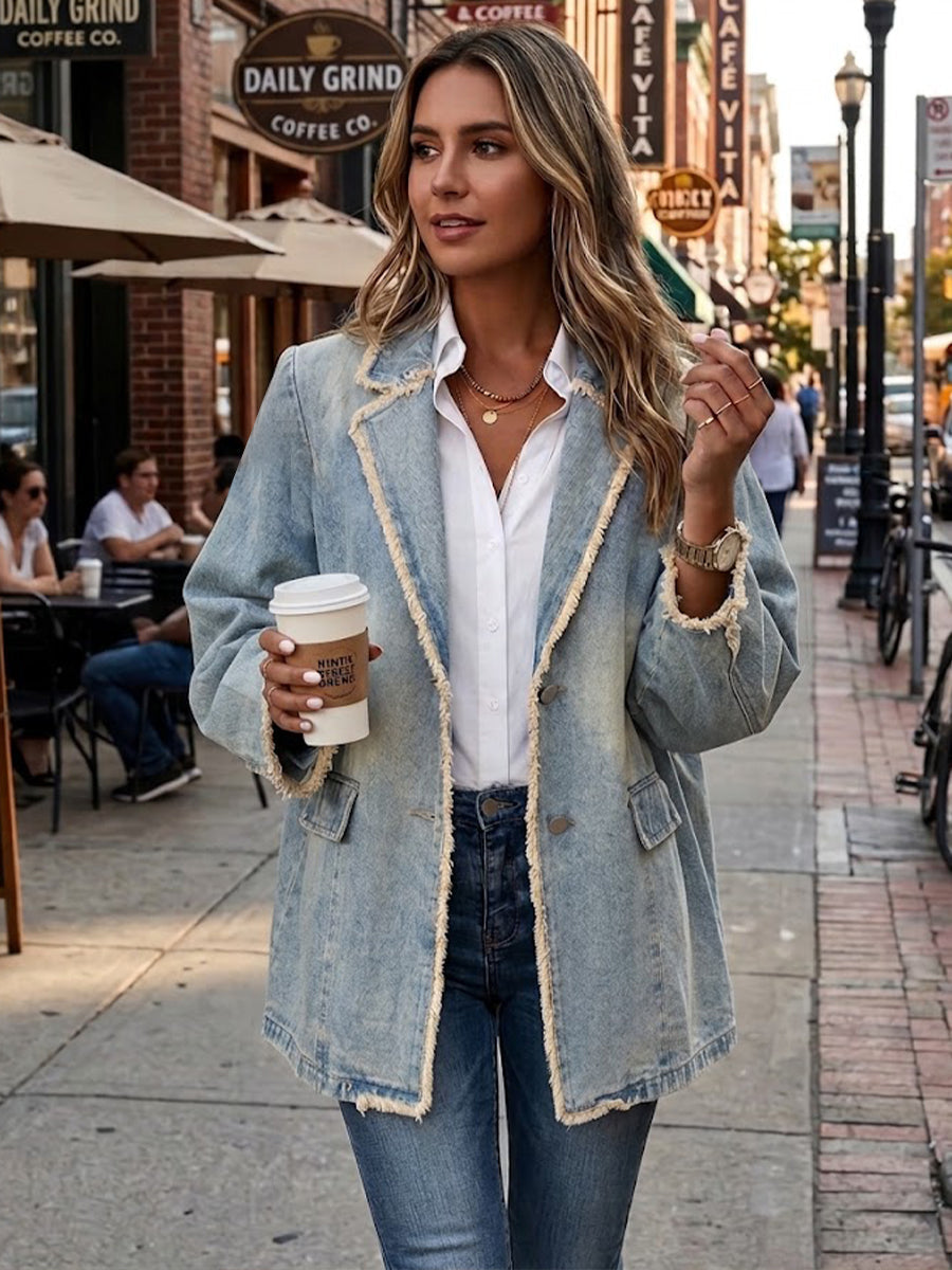 Bianca | Blazer Oversize Vintage con Bordi Grezzi