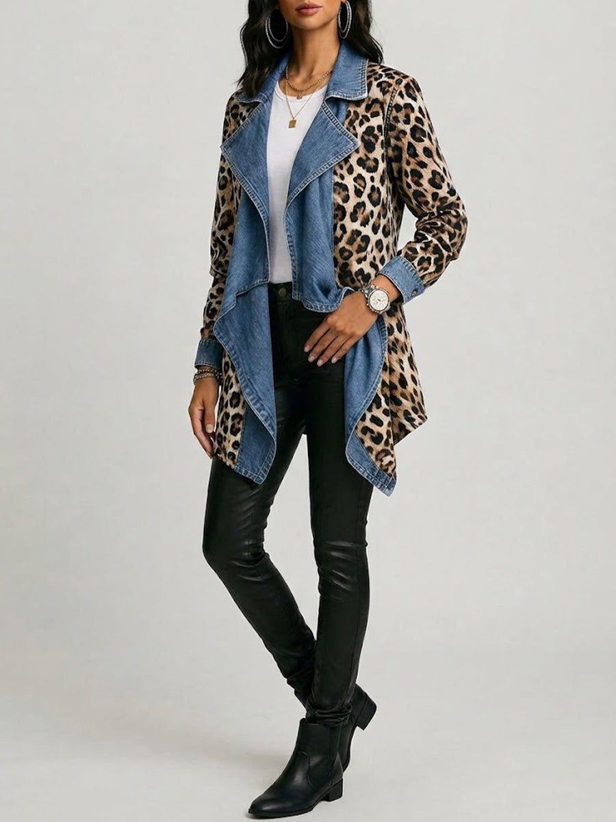 Monica | Giacca Leopardata con Inserti in Denim Lavato