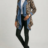 Monica | Giacca Leopardata con Inserti in Denim Lavato