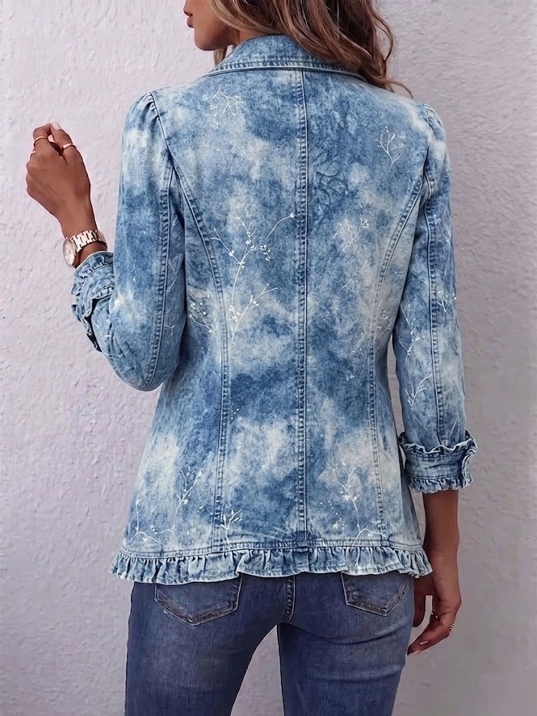Silvia | Giacca Boho Vintage con Stampa Botanica e Volant
