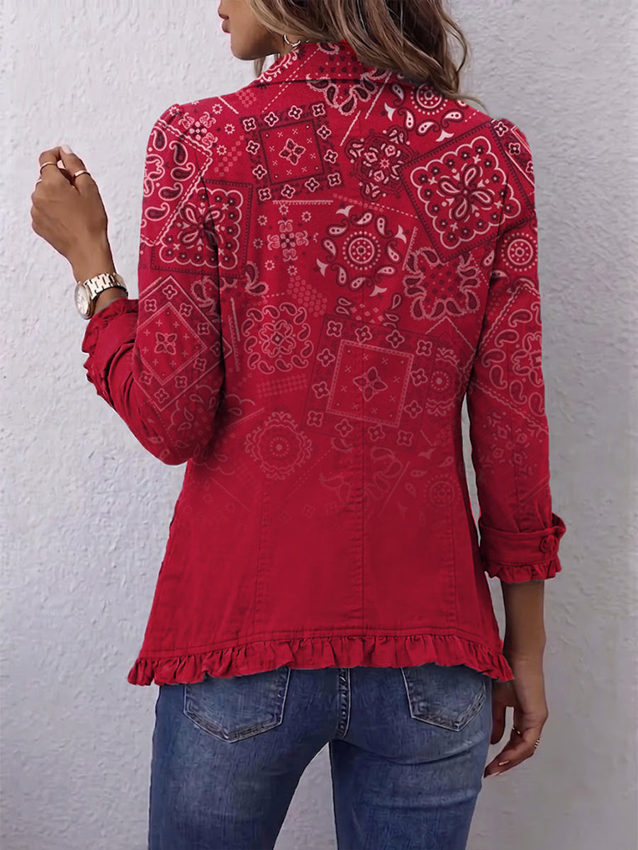 Criselle | Giacca con Volant e Stampa Paisley Sfumata