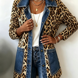 Claudia | Giacca Lunga in Denim con Stampa Leopardata