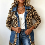 Claudia | Giacca Lunga in Denim con Stampa Leopardata