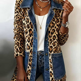 Fablenne | Giacca Lunga con Denim e Stampa Leopardo