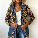Fablenne | Giacca Lunga in Denim con Stampa Leopardo