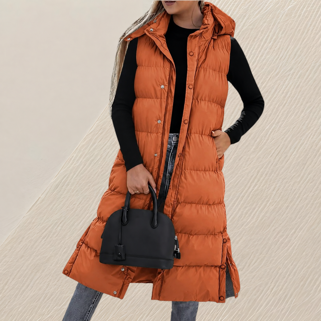 Pia – Gilet lungo trapuntato dalla linea ampia – 4