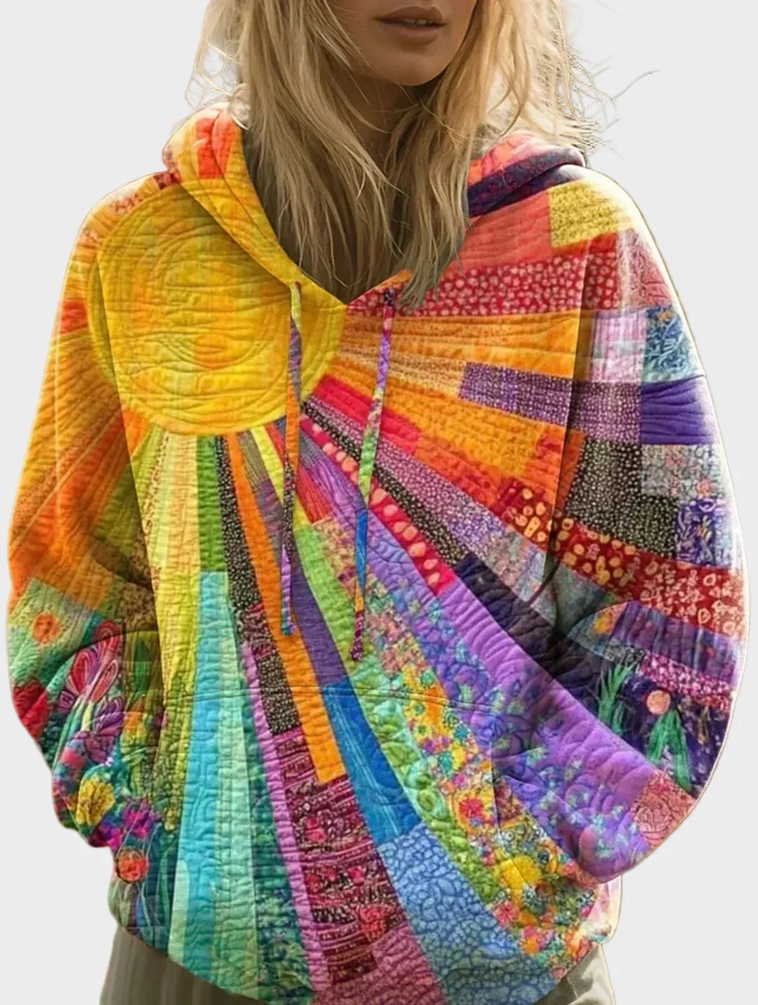 Aurora | Felpa Patchwork Multicolore con Cappuccio