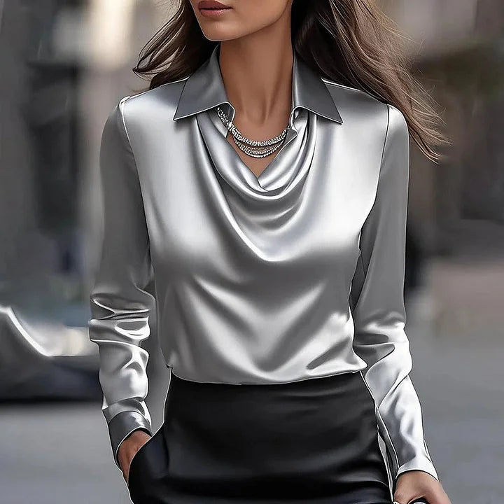 BLUSA IN RASO SETOSO CON SCOLLO DRAPPEGGIATO