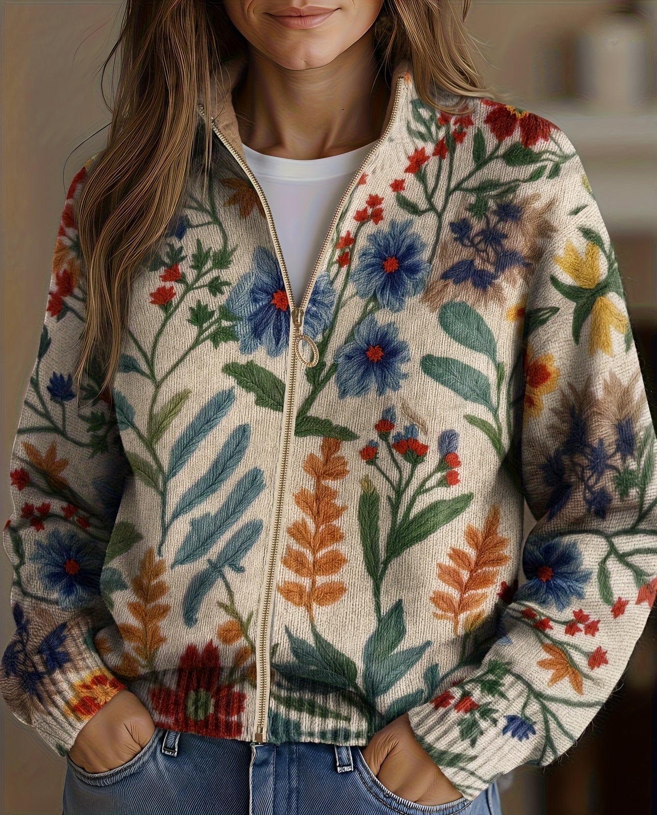 Clementine | Cardigan Donna Botanico Floreale con Zip